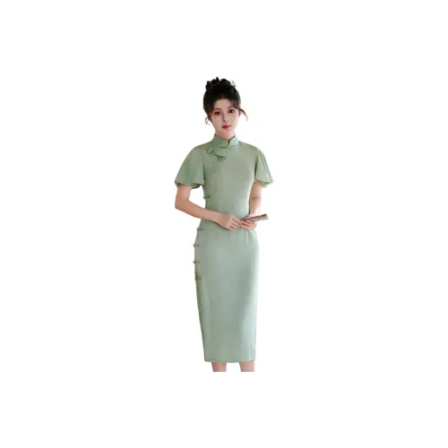 CXEGEGM Чонсам Повседневный Носимый Маленький Улучшенный Девичий Платье Летний Китайский стиль Элегантность Женский