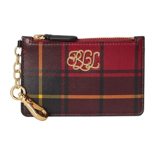 Ralph Lauren Lambskin Nappa Кожаный держатель для карт Женские Красный Черный Клетка