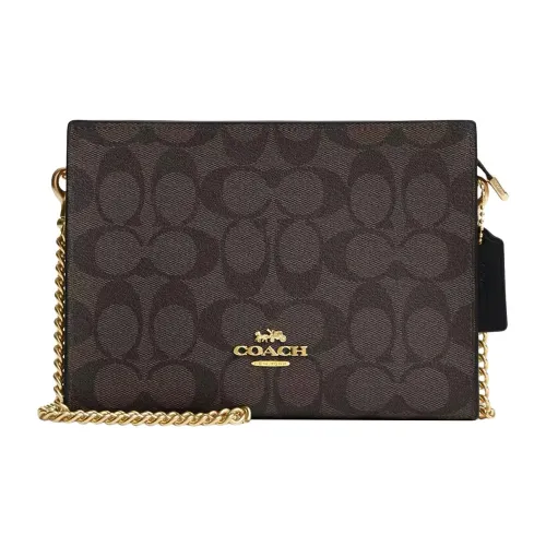 COACH Искусственная кожа с коровьей спилковой кожей сумка через плечо маленькая женская коричневый и черный