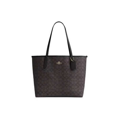 COACH Городская Сумка Tote из покрытого холста Сумка для покупок Сумка через плечо Сумка Большая Женская Черная Коричневая
