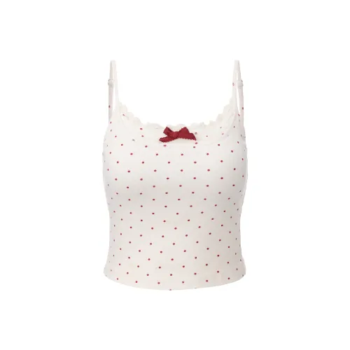 CHIWAWAMEME Молоко Белый Контраст Красный Гороховый Узор Топ на Бретелях Женские Топы