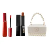 Красная жидкая помада #405 "Красные гнилые помидоры" + Yves Saint Laurent Руж Pur Couture Lipstick 314 с черными полосами