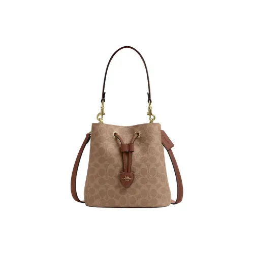 COACH Rowan Искусственная кожа Ведрообразная сумка Маленькая Женская Коричневая