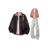 Чёрная+Красная рубашка + Светло-серые штаны