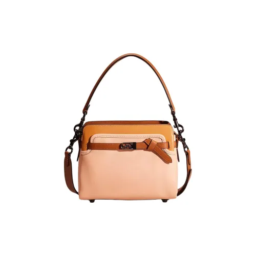 COACH Tate Многоцветный Кожа Одно плечо Через плечо Ручная сумка Сумка через плечо Маленькая Женская Розовая и Коричневая