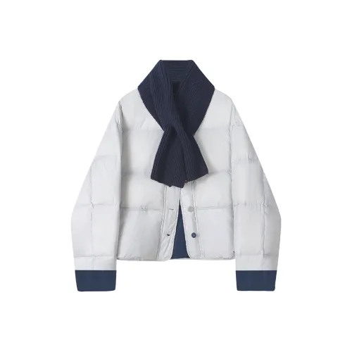 ZVJH Синий хлопковый пуховик + шарф Женские пуховики (пуховики)