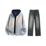 Комплект одежды (Белый Фотиния Серый Топ + Винтажные Синие Штаны)