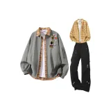 Серый+Желтый Рубашка+Черные Штаны