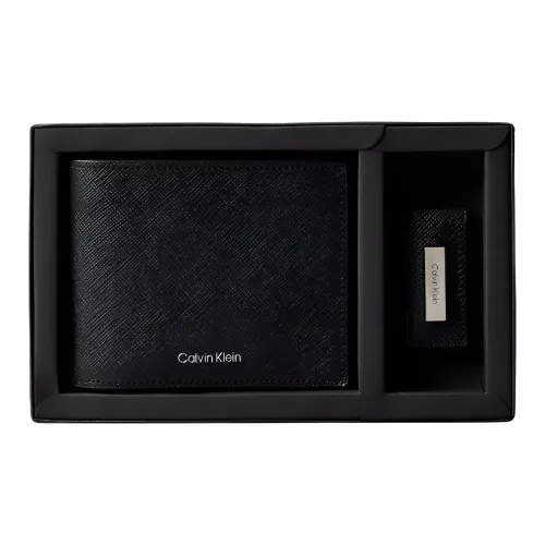CALVIN KLEIN Текстурированная Натуральная Кожа Крестообразная Текстура Кожа Кошелек Одежда Наборы Combo Set Мужской Черный