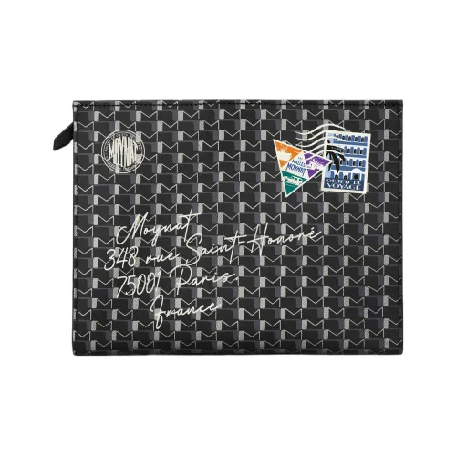 Moynat Монограмма Холст Клатч Унисекс Углерод Серебряный