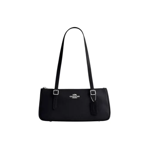 COACH Коровья кожа Багетная сумка Боулинг-шар Сумка на плечо Большая Женская Черная