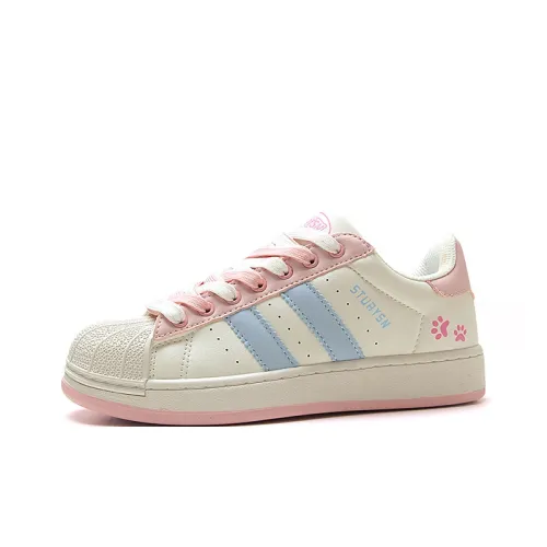 STUR YSN Износостойкий и Легкий Низкий Топ Скейтборд Кроссовки Женские Белые Светло-Розовые