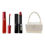 Красная жидкая помада Tube #405 Красные гнилые помидоры + Yves Saint Laurent Руж Pur Couture Lipstick с черными полосами #302