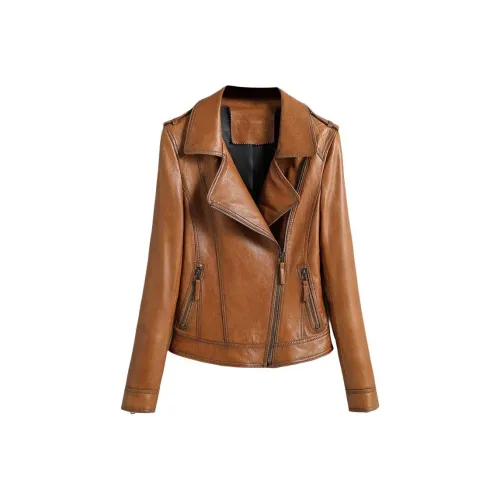 DKRVT Светло-коричневый [Упаковка] Женские кожаные куртки