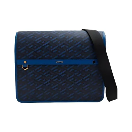 VERSACE Холст и кожа Сумка через плечо Сумка на плечо Мужская Синяя и Черная