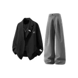 Чёрный деловой костюм + серые штаны