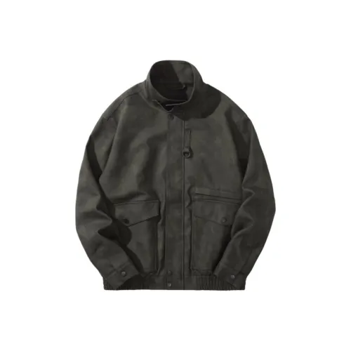 Xiyue Кофейно-зеленый Мужские Кожаные Куртки