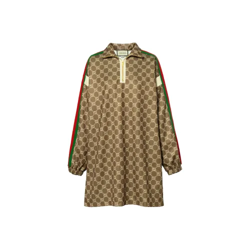 GUCCI FW23 Длинное платье с длинными рукавами женское хаки