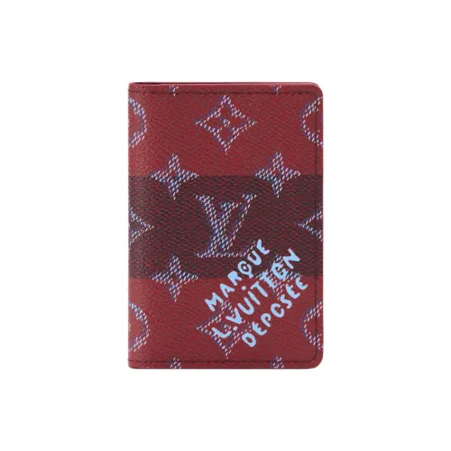 LOUIS VUITTON Pocket Organiser Покрытый холст Кошелек Женские Темно-красный