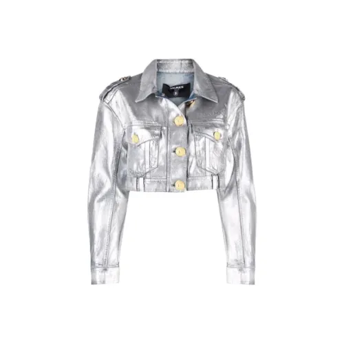 BALMAIN Silver Women's Short Coat BALMAIN Серебряный женский короткий пальто