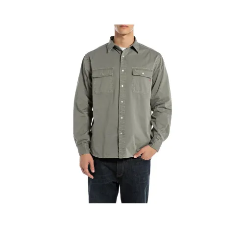 REPLAY Серый Военный стиль УНИФОРМ Мужские Рубашки