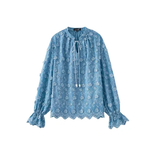 OUNIXUE Ink Синий Женский Шифон Рубашка