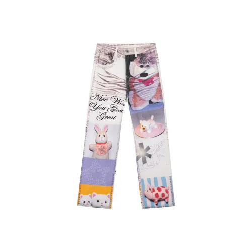 SUPEREALLY Cute Digital Print Unisex Jeans SUPEREALLY Милый Цифровой Принт Унисекс Джинсы