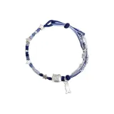 Котенок любит есть рыбку, ручной работы плетеный браслет-шнурок (синий)