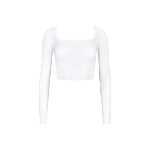 OH POLLY Бесшовный Мягкий Ребристый Топ с Вырезами Crop Top в Белом Crop Top Женские