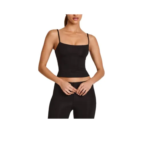 OH POLLY Модал Scoop Воротник Майка в Черном Топе с Бретелями Женские