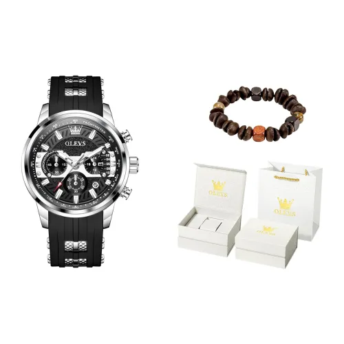 OLEVS Кварцевый механизм Резиновый ремешок Часы Мужские часы Черный циферблат