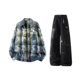 Синий топ + черные штаны