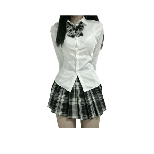 ZVJH Белый топ + Плиссированная юбка + Галстуки-бабочки Женские Комплекты с юбкой