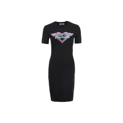 VERSACE JEANS COUTURE SS24 Короткое платье с короткими рукавами женское черное