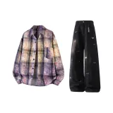 Синий фиолетовый топ + черные штаны