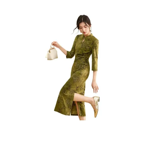 SENTUBILA Зеленый Женский Длинный С рукавами Платье