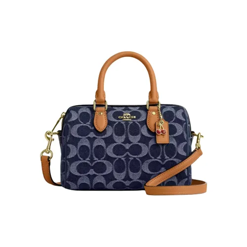 COACH Rowan Ткань Бостон Сумка Сумка через плечо Мини Женский Джинсовый Синий