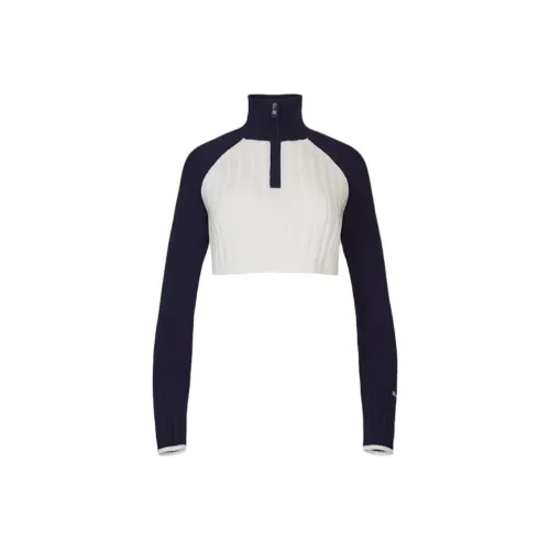 OH POLLY Ткань в рубчик с запахом Quarter Zip Укороченный свитер Crop Top Женские