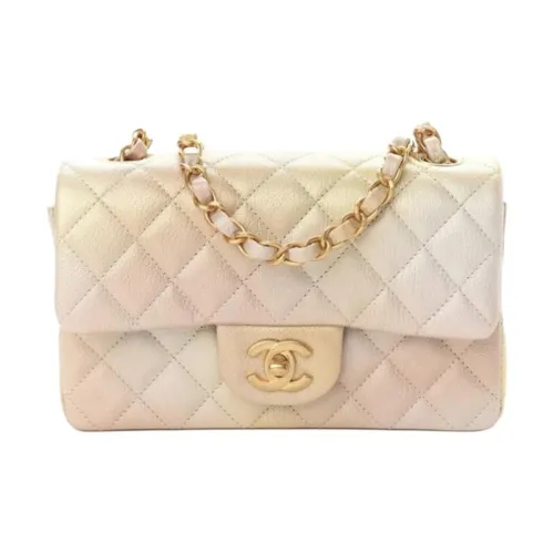CHANEL Classic Flap CF Козья кожа Кожа Сумка через плечо Мини Женские Золотой Бежевый