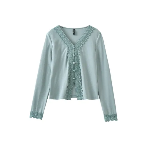 OUNIXUE Пыльно-синий Шифоновые рубашки для женщин