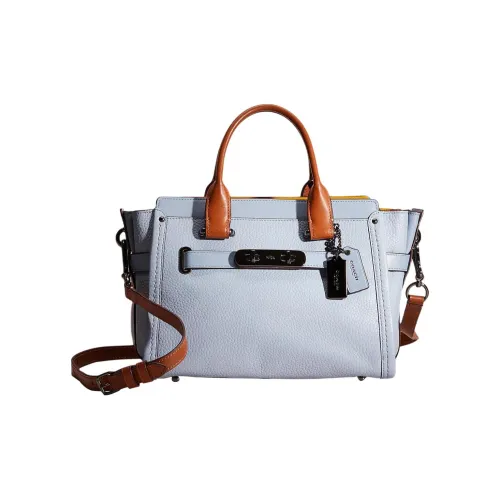 COACH Swagger Сумка через плечо из крупнозернистой текстуры крупная женская сумка цвет вильковый синий