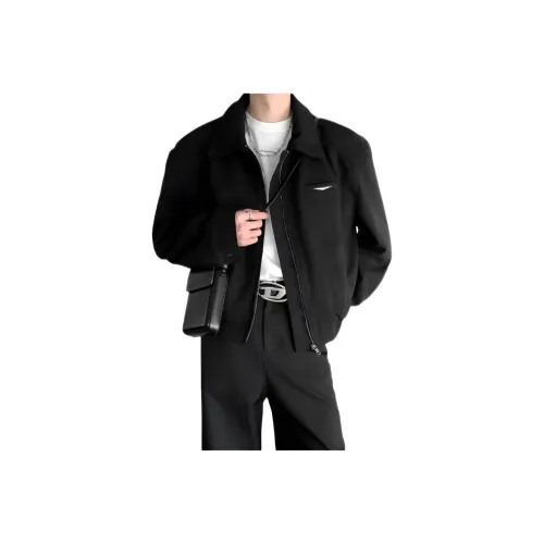 Деревянный кролик Минималистский стиль Универсальный Саржа Двойной ZIP UP Куртки Мужской