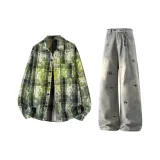 Звездный зеленый топ + светло-синие штаны