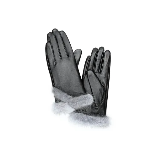 PIERRE CARDIN Sheepskin Goat Leather Gloves Women's Black