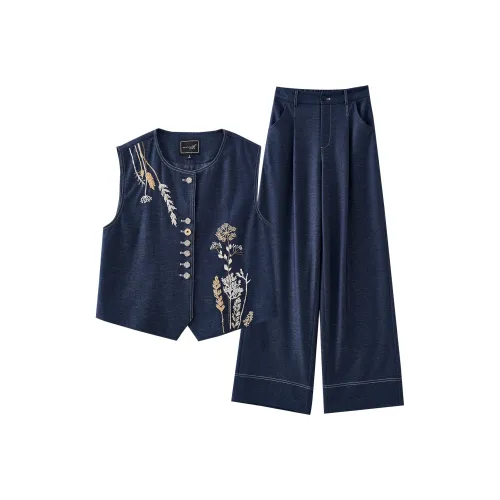 OUNIXUE Темный деним синий женский повседневный костюм