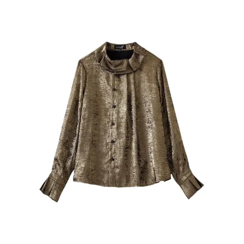 OUNIXUE Эбеновый Золотой Женские Рубашки