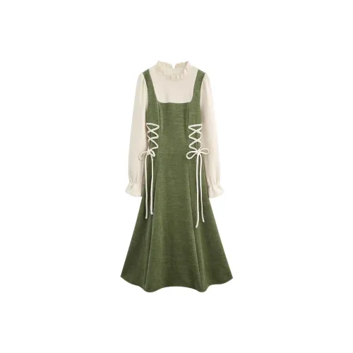 Meter Pre Осенний Корейский стиль Премиум Feel 2 Штуки Ремешки Платье Подростки