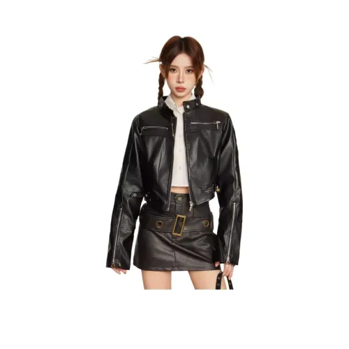ZVJH Черные Женские Кожаные Куртки