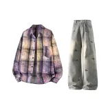 Синий фиолетовый топ + светло-синие штаны