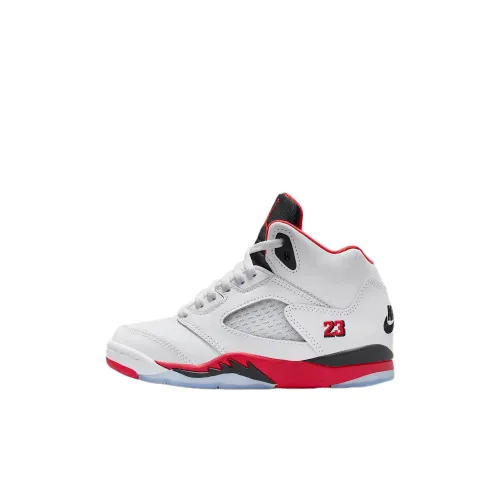 Jordan Air Джордан 5 Детские баскетбольные кроссовки Высокий Топ Белый Красный Черный Для дошкольников